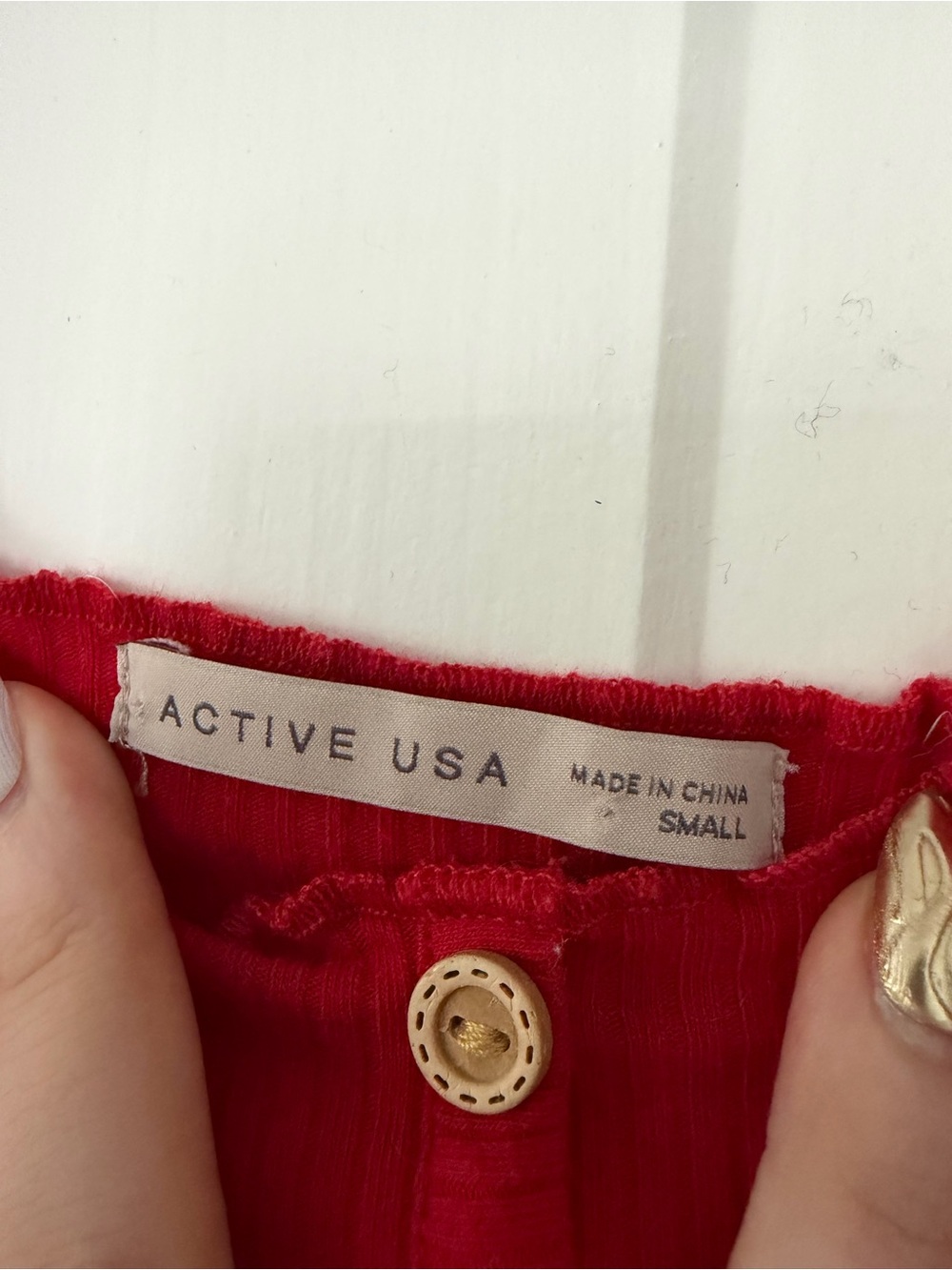 Active USA Red Ribbed Tank with Front Buttons - Picture 2 of 3